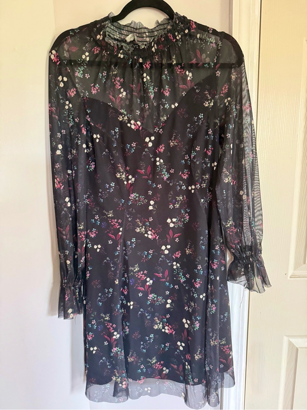 ASOS Sheer Long-Sleeve Floral Dress — Black with Floral Print